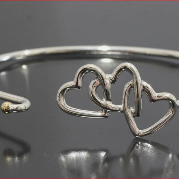 Tiffany & Co 3 Triple Heart Bracelet Gold & Silver Cuff Bangle, & Pouch! - Picture 3 of 3